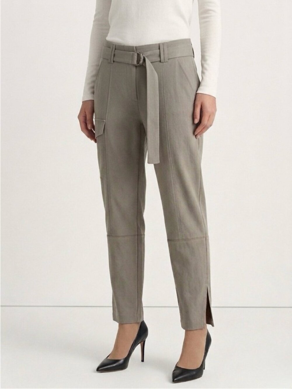 Judith + Charles Belted Cargo Trouser Pants Size 6 Grey Green